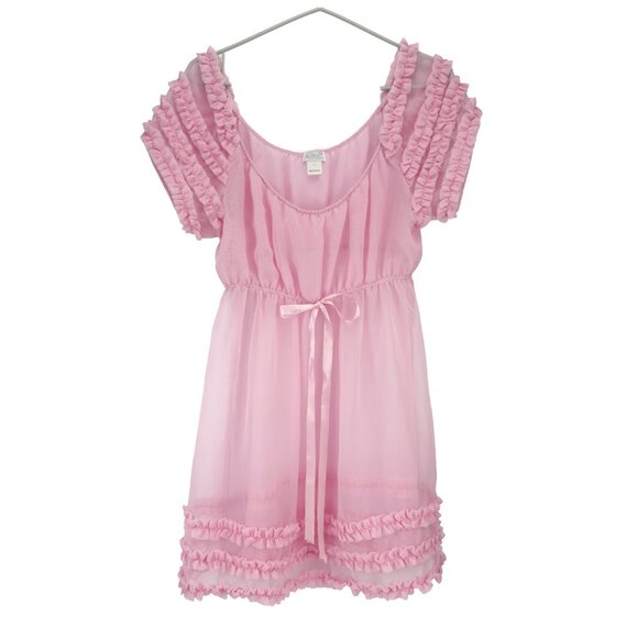 Papillon Blanc Other - VTG PAPILLON by PAULA CARBONE Pink Ruffled Sheer Babydoll Night Slip Dress M / L